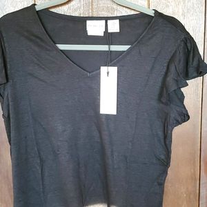 NWT Rachel Zoe Flutter Sleeve V-Neck Shirt - Linen